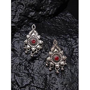 Silver Plated Oxidised Floral Drop Earring