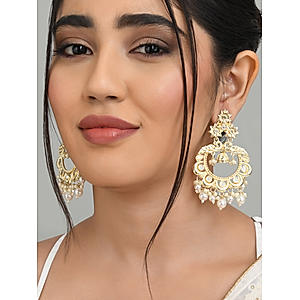 FIDA Ethnic Gold Plated Kundan Pearl Drop Earring for Women