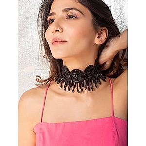 Black Seed Beaded Pearl Choker Necklace