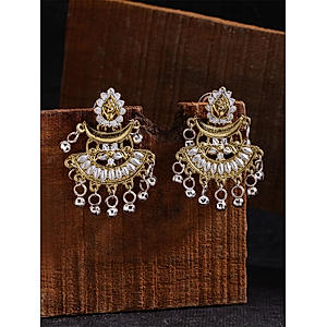 Ghungroo Dual Toned Crescent Chandbali Earring 