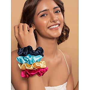 Set Of 4 Multicolor Satin Scrunchie Rubber Band 