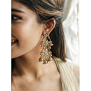 Kundan Beaded Gold Plated Floral Chandbali Earring