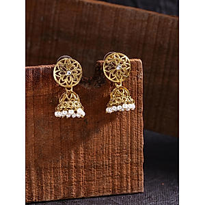  Ethnic Indian Traditional Gold and Pearl Elegant Jhumka Earrings For Women