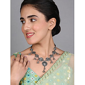 Fida Ethinic Silver Plated Floral Oxidised Necklace For Women