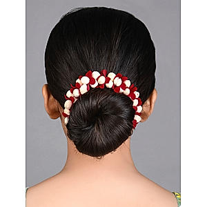Fida Ethinic White and Red Floral Gajra Hair Acessories For Women