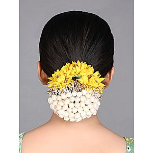 Fida Ethinic Bridal Gold Plated Yellow Flower Hair Bun Cover For Women