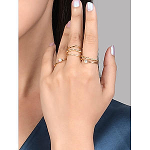 Toniq Gold plated Set Of 6 CZ stone studded Finger Rings For Women