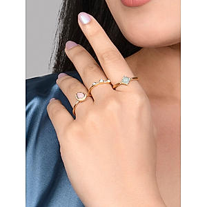 Toniq Gold plated Pastal Stone studded Set of 3 Finger Rings For Women
