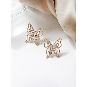 Pearls Gold Plated Butterfly Stud Earring