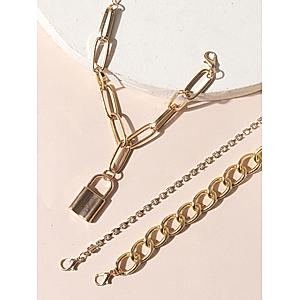 Set Of 3 Linked Stones Charm Padlock Bracelet Stacks 