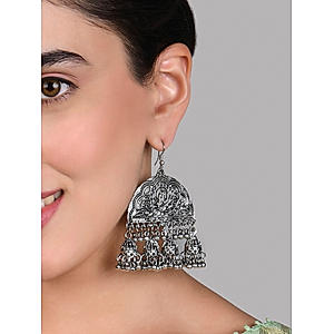 Fida Ethnic Silver Plated Afghni Drop Hook Earrings For Women