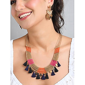 ToniQ Stylish Gold Plated Multicolor Beaded Jewelry Set For Women