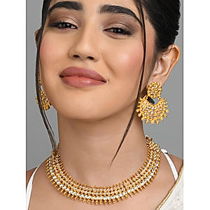 Fida Ethnic south Indian Traditional Antique Gold white Pearl & kundan Choker Necklace and Earring set for women