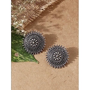 Silver Plated Oxidised Floral Stud Earring