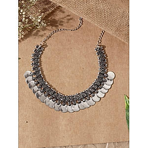Silver Plated Oxidised Coin Necklace 