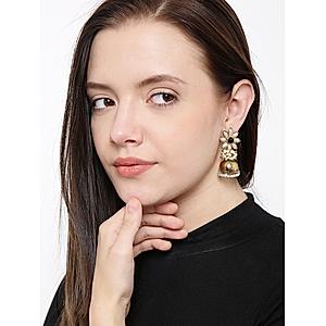 Gold-Toned Off-White Beaded Jhumka Earrings