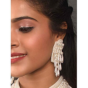 White Beaded Drop Earring