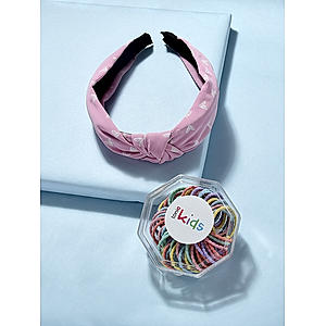 Set of 48 Rainbow Rubber Band and Pink Heart Printed Hair Band 