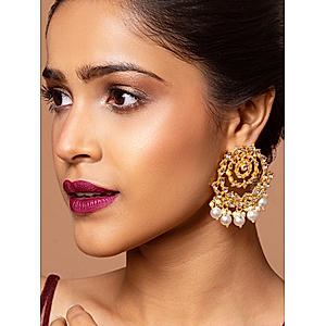 White Pearls Kundan Gold Plated Chandbali Earring