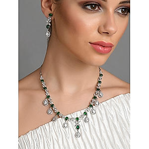 Fida Silver-Plated Green Stone Studded Jewellery Set for women