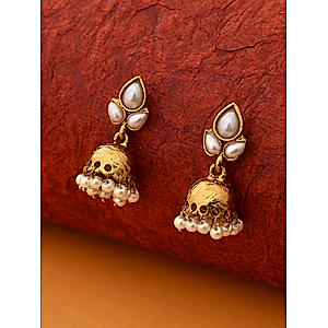 White Pearls Gold Plated Jhumka Earring