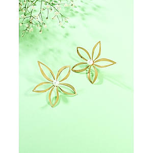 Pearl Gold Plated Floral Stud Earring