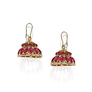 Gold-Toned and Pink Stone-Studded Jhumka Earrings