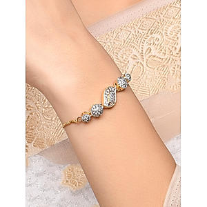 Fida Luxurious American Diamond studded Leaf Adjustable Bracelet For Women