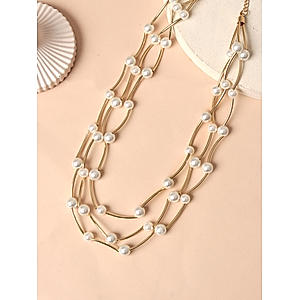 Layered Pearls Gold Plated Necklace 