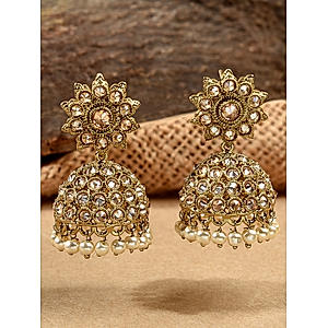 Kundan Pearls Gold Plated Floral Jhumka Earring