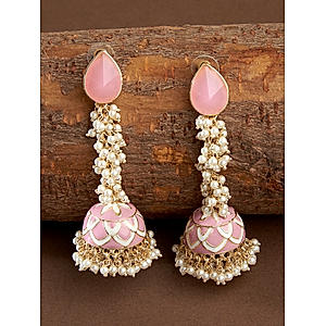 Pastel Pink Stones Beads Gold Plated Jhumka Earring