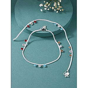 Set of 2 Multicolor Stones Silver Plated Anklets