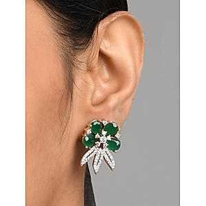 American Diamond Emerald Rose Gold Plated Floral Stud Earring
