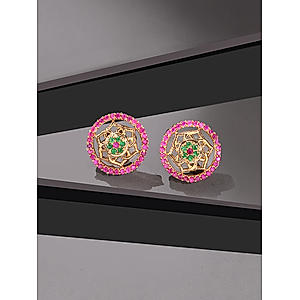 Ruby Emerald Gold Plated Floral Stud Earring
