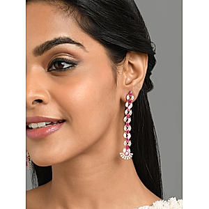 American Diamond Ruby Rose Gold Plated Drop Earring 