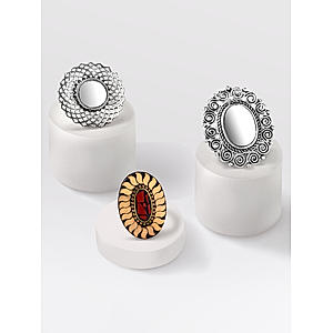Set of 3 Silver-Plated Oxidized Mirror Rings