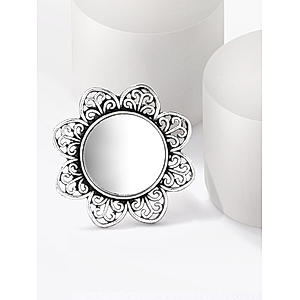 Mirror Silver Plated Oxidised Floral Ring