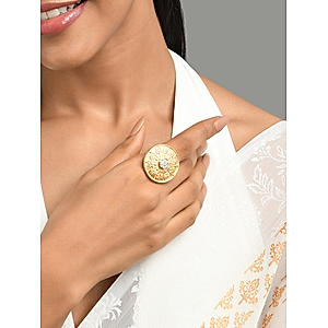 Stones Gold Plated Floral Meenakari Ring
