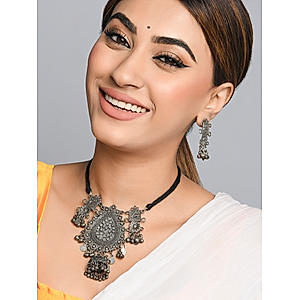 Fida Ethnic Traditional Oxidised Silver Jhumki Drop Jewlry Set for Women