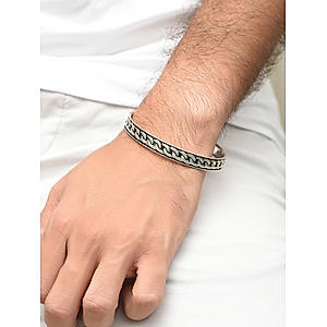 The Bro Code Silver Plated Geometric Shape Casual Look Alloy Adjustable Kada Bracelet For Men 