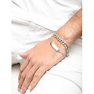 The Bro Code Glamorous Silver Plated Geometric Shape Fusion Alloy Stack Bracelet Set of 2 For Men