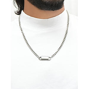 The Bro Code Attractive Silver Plated Geometric Shape Fusion Look Alloy Curb Chain Necklace For Men 