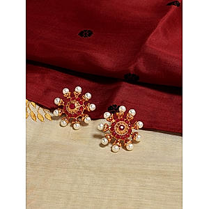 Ruby Pearls Gold Plated Temple Stud Earring