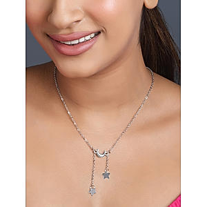 Toniq Silver Plated Moon and Stars Negligee Necklace For Women