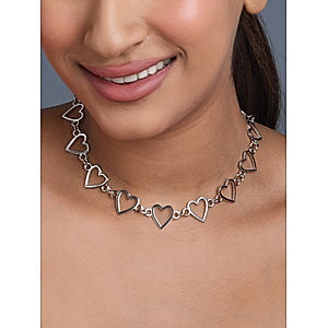 Toniq Silver Plated Heart Choker Necklace For Women