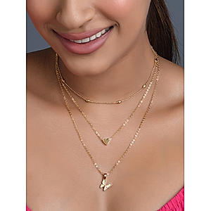 Toniq Gold Plated Butterfly & Heart charm Layered Necklace For Women