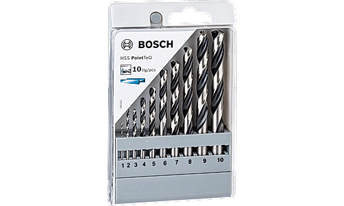 Bosch 10 pc Metal Drill Bits set, with HSS-PointTeq bits, 1mm-10mm in gradation of 1mm