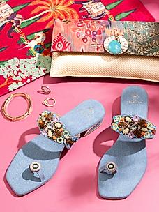 ROCIA Denim Blue Women Casual Embroidered Ethnic Flats