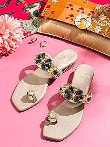 ROCIA Gold Women Casual Embroidered Ethnic Flats