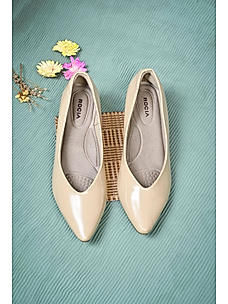 Rocia Women's Beige Kitten Heel Patent Pumps